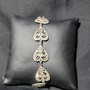 Elegant Sterling Silver Diamond Cut Filigree Heart Bracelet